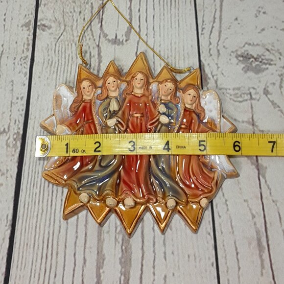 Angel Ornament 5 Angels Ceramic Christmas Religious Deluxe Imports 5.5" x 6" - Picture 11 of 12